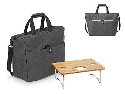 Набор для пикника Fabar сумка-холодильник и бамбуковый столик на ножках (Серый, натуральный)