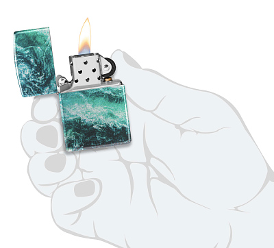 Зажигалка ZIPPO Rogue Wave с покрытием 540 Tumbled Chrome, латунь/сталь, бирюзовая, 38x13x57 мм