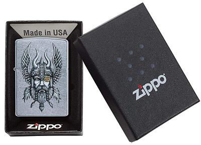 Зажигалка ZIPPO Viking Warrior с покрытием Street Chrome™, латунь/сталь, серебристая, 38x13x57 мм