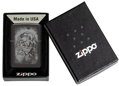 Зажигалка ZIPPO Clown с покрытием High Polish Black, латунь/сталь, черная, глянцевая, 38x13x57 мм