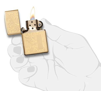 Зажигалка ZIPPO Venetian® с покрытием High Polish Brass, латунь/сталь, золотистая, 38x13x57 мм