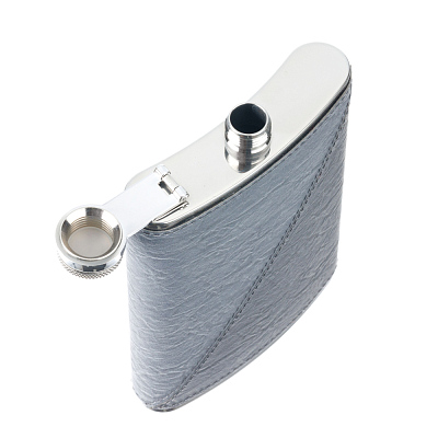 Фляга S.Quire 0,24 л, сталь+искусственная кожа, светло-серая