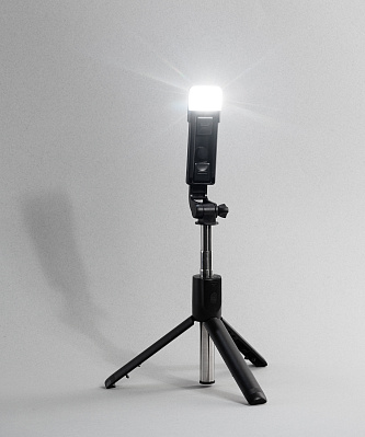 Селфи-палка-штатив "Periscope" с лампой и пультом дистанционного управления  (Черный)