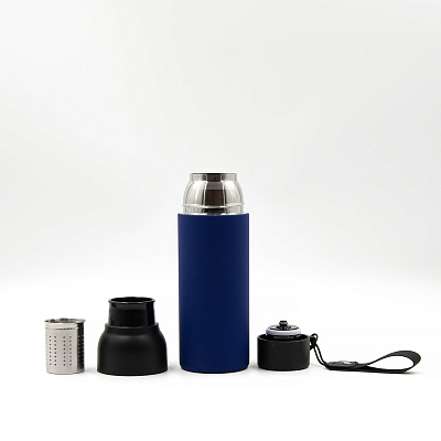 Термобутылка Button Black (черный с синим)