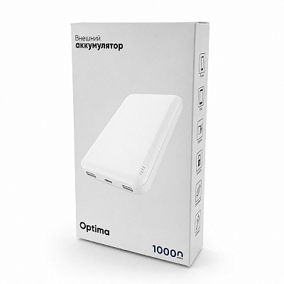 Внешний аккумулятор Optima, 10000 Mah, белый
