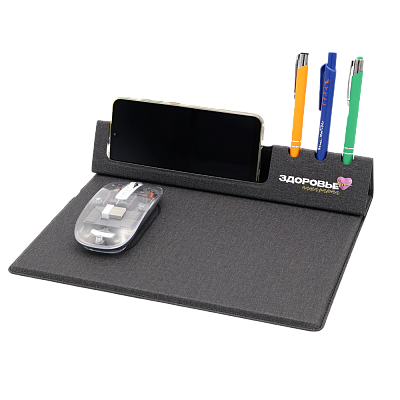 Коврик для мышки с беспроводной зарядкой Rolter, серый