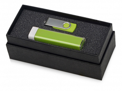 Подарочный набор Flashbank с флешкой и зарядным устройством (Зеленый/белый/серебристый)