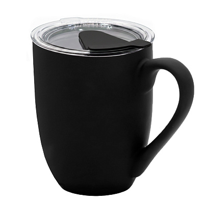 Кружка с крышкой Velvet Duo, софт-тач, чёрная (Чёрный) Кружка с крышкой Velvet Duo, софт-тач, чёрная (Чёрный)