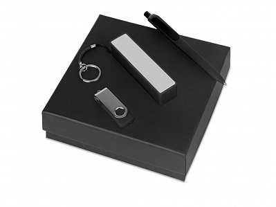 Подарочный набор Space Pro с флешкой, ручкой и зарядным устройством (Черный, белый)
