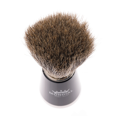 Бритвенный набор MONDIAL: станок MACH3, помазок, подставка, смола в черном цвете/никелированная латунь, в картонной коробке