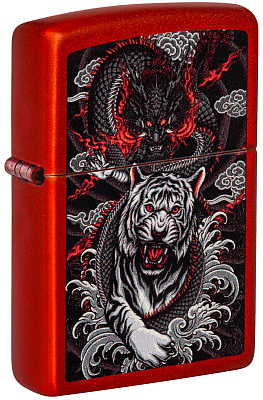 Зажигалка ZIPPO Dragon Tiger Design с покрытием Metallic Red, латунь/сталь, красная, 38x13x57 мм