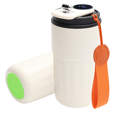 Термокружка Ashly To Go, белая/оранжевая/светло-зелёная (Белый/оранжевый/светло-зелёный)