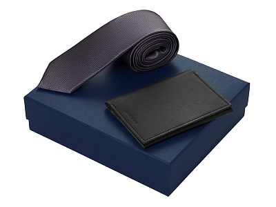 Подарочный набор Long River: обложка для паспорта, галстук (Черный/синий)