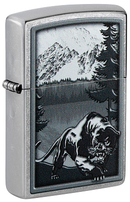 Зажигалка ZIPPO Mountain Lion с покрытием Street Chrome, латунь/сталь, серебристая, 38x13x57 мм (Серебристый)