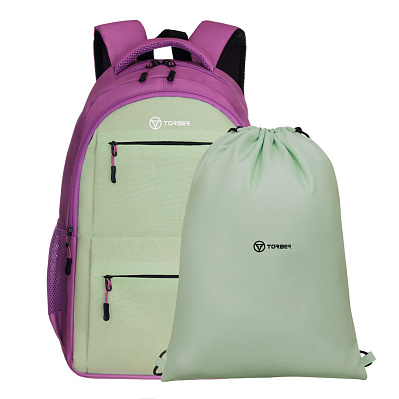 Рюкзак TORBER CLASS X  с орнаментом, 45 x 30 x 18 см + Мешок для сменной обуви в подарок! (Розовый)
