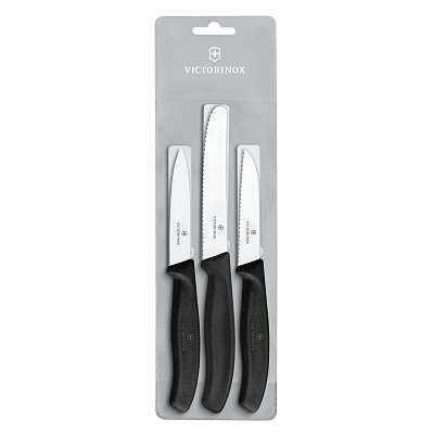 Набор из 3 ножей VICTORINOX Swiss Classic: 2 ножа для овощей 8 см, столовый нож 11 см, чёрная ручка (Черный)
