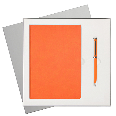 Подарочный набор Latte NEW, оранжевый (ежедневник, ручка) (Оранжевый, серый)