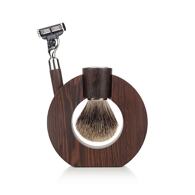 Бритвенный набор Mondial: станок, помазок, подставка; белая смола (Коричневый)