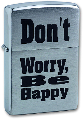 Зажигалка ZIPPO Don`t Worry, с покрытием Brushed Chrome, латунь/сталь, серебристая, 38x13x57 мм