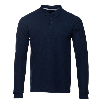 Рубашка поло мужская STAN длинный рукав хлопок/полиэстер 185, 104S (Тёмно-синий)