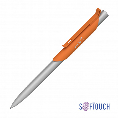 Ручка шариковая "Skil", покрытие soft touch  (Оранжевый с серебристым)