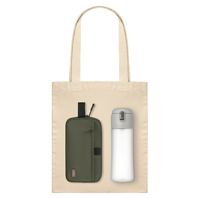 Подарочный набор Boston, Capella, зеленый/серый (дорожная косметичка, бутылка, шоппер) (Зеленый, серый)