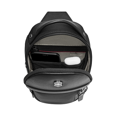 Рюкзак на одно плечо VICTORINOX Architecture Urban2 Sling Bag, черный, полиэстер/кожа, 17x8x28 см, 4 л