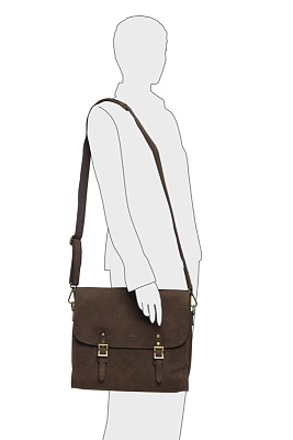 Сумка KLONDIKE «Brett», натуральная кожа в темно-коричневом цвете, 38 х 33 х 7 см