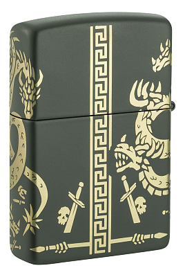 Зажигалка ZIPPO Dragon Design с покрытием Green Matte, латунь/сталь, зеленая, матовая, 38x13x57 мм