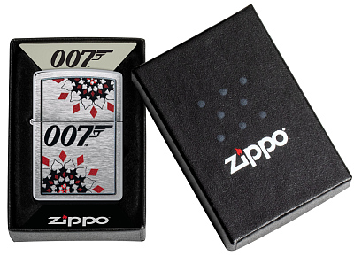 Зажигалка ZIPPO James Bond™ с покрытием Brushed Chrome, латунь/сталь, серебристая, 38x13x57 мм