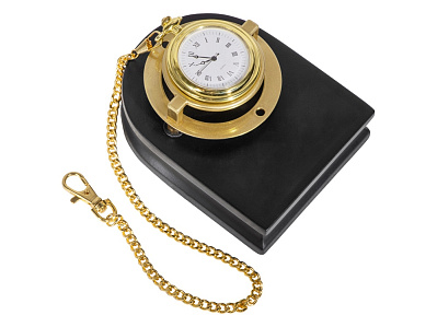 Часы Магистр с цепочкой на деревянной подставке (Золотистый, черный)