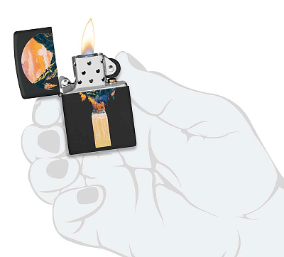 Зажигалка ZIPPO Mountain Waterfall с покрытием Black Light, латунь/сталь, черная,матовая 38x13x57 мм