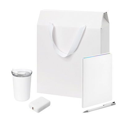 Подарочный набор Welcome Pack  (термокружка, ежедневник, ручка, ЗУ, коробка-пакет) (Белый)