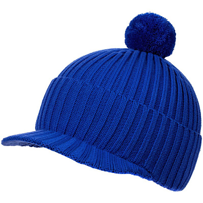 Вязаная шапка с козырьком Peaky, синяя (василек) (Синий)