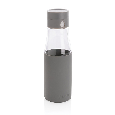 Стеклянная бутылка для воды Ukiyo с силиконовым держателем, 600 мл (Серый;)