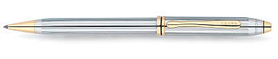 Шариковая ручка Cross Townsend, тонкий корпус. Цвет - серебристый с золотистой отделкой.