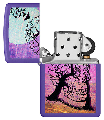 Зажигалка ZIPPO Skull Tree с покрытием Purple Matte, латунь/сталь, черная 38x13x57 мм