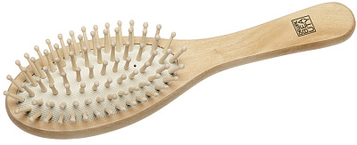 Щетка Dewal Beauty серия "Дерево" массажная с деревянным штифтом, овальная. (Коричневый)