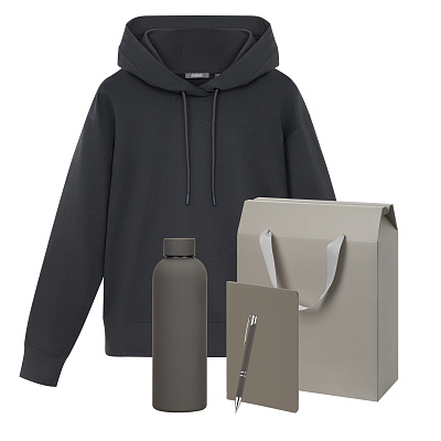 Набор с одеждой ALEX (худи, термобутылка, блокнот, ручка), серый, L (Серый, черный)