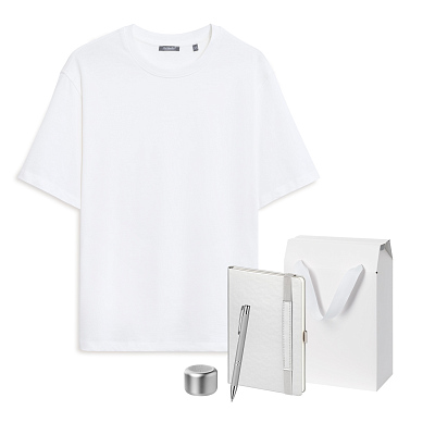 Набор с одеждой RUST (футболка, колонка, ежедневник, ручка), серебряный, XS/S (Белый, серебряный)