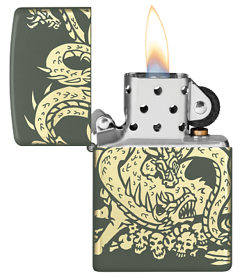 Зажигалка ZIPPO Dragon Design с покрытием Green Matte, латунь/сталь, зеленая, матовая, 38x13x57 мм