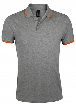 Рубашка поло мужская Pasadena Men 200 с контрастной отделкой  c оранжевым (Серый меланж)