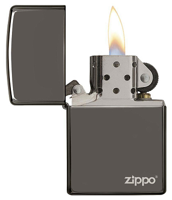 Зажигалка ZIPPO Logo с покрытием Black Ice®, латунь/сталь, чёрная, глянцевая, 38x13x57 мм