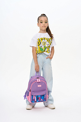 Рюкзак TORBER CLASS X Mini, сиреневый/розовый с орнаментом, полиэстер 900D+Мешок для обуви в подарок