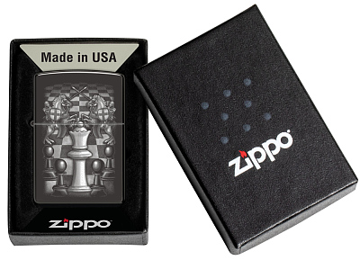 Зажигалка ZIPPO Chess Design с покрытием High Polish Black, латунь/сталь, черная, 38x13x57 мм