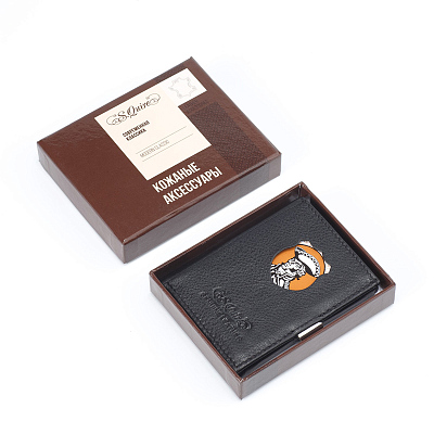 Кошелек S.Quire, натуральная кожа черная тисненая матовая 70*93*12 мм