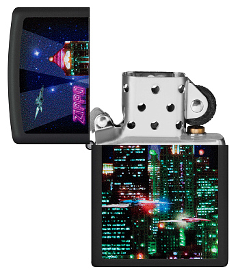 Зажигалка ZIPPO Cyber City с покрытием Black Matte, латунь/сталь, черная 38x13x57 мм