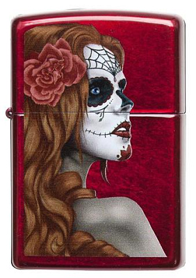 Зажигалка ZIPPO Day of Dead с покрытием Candy Apple Red™, латунь/сталь,красная,глянцевая, 38x13x57мм