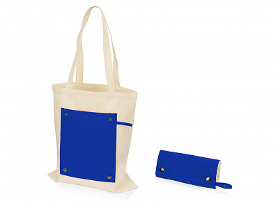 Складная хлопковая сумка для шопинга Gross с карманом, 180 г/м2 (Натуральный/синий)