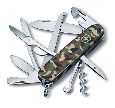 Нож перочинный VICTORINOX Huntsman, 91 мм, 15 функций, зелёный камуфляж